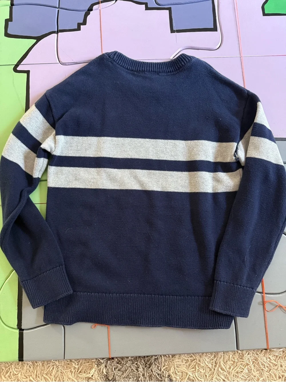 GAP Boy’s Navy and Cream Striped Crewneck Sweater